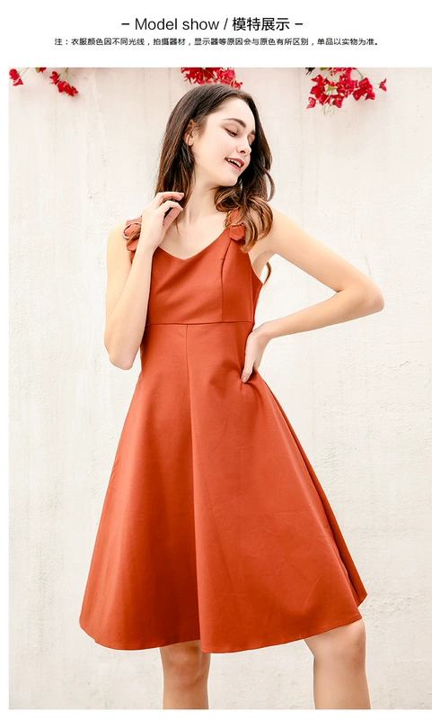 Jane Duo quần áo phụ nữ mùa xuân sản phẩm mới tất cả phù hợp tính khí eo giảm béo lớn cổ chữ V váy dây chữ A G71103 - A-Line Váy