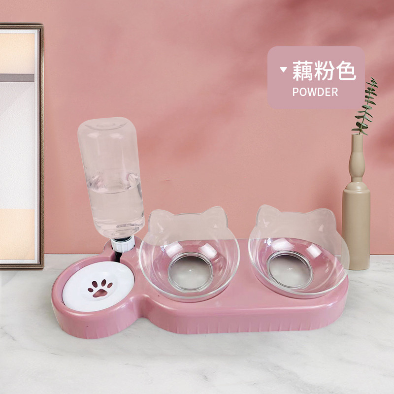 Cat Bowl double bowl Vertebral Automatic Drinking water anti-watering Bowl Dog Bowl Teddy Dog Basin Rice Basin Kitty Dog Supplies-Taobao