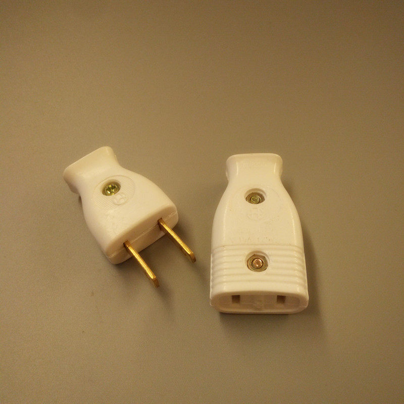 2芯电线对接插头公母座两扁脚2孔监控电源对插小型阻燃15a白色