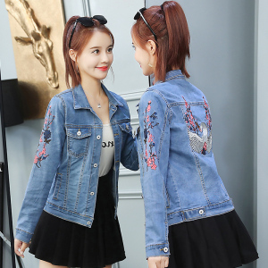 Stretch trim denim embroidery jacket short trim denim embroidery