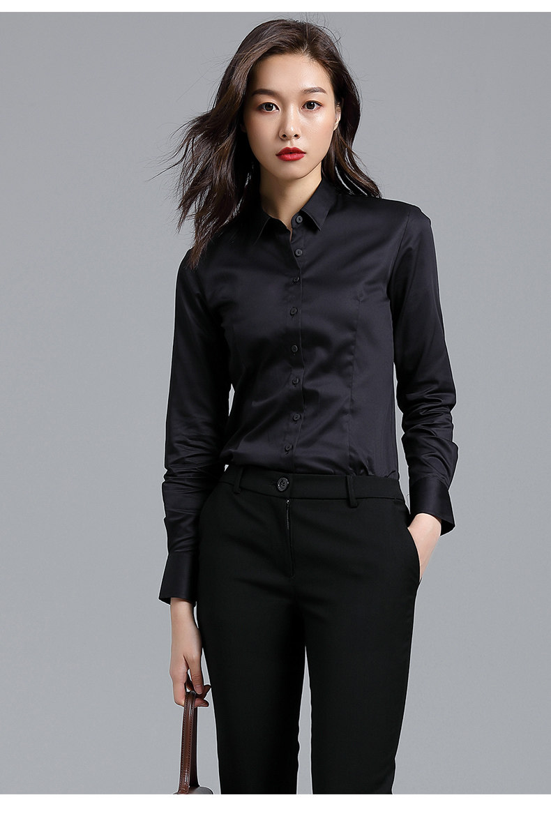 宿·色黑色简约衬衫女长袖春装新款纯棉职业装正装衬衣工作服上衣