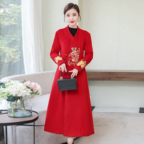 Cheongsam coat cardigan Wedding mother dress autumn high-end large size fat mother-in-law dress autumn and winter new red