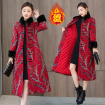 Vintage winter cheongsam women thickened warm Chinese style coat long sleeve plus size mom outfit coat dress winter dress