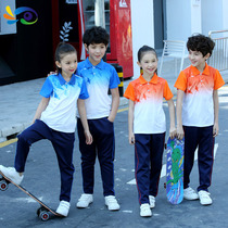 Primary school uniform suit summer childrens class uniform Sports Meeting Opening Ceremony clothing T-shirt short sleeve Spring and Autumn Blue Orange