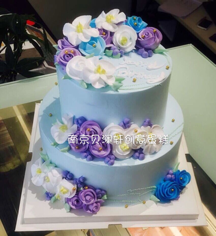 定制 南京同城仿韩式裱花双层蛋糕 婚礼纪念日蛋糕 送妈妈女友蛋糕