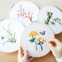 Plum orchid bamboo chrysanthemum hand embroidered antique photo frame framed pocket canvas bag canvas bag canvas bag embroidered diy material bag