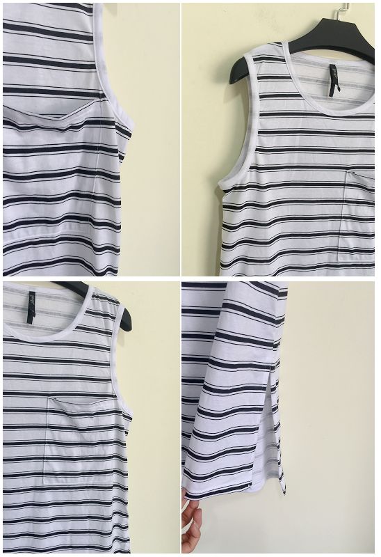 条纹大兜兜无袖下摆开叉t恤背心上衣打底女新款大码夏"