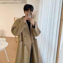 Trench coat men's long handsome knee-length trend Korean version of 2021 new autumn fashion coat men's English style coat