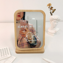 Send a brush Korea ins same wooden makeup mirror fixed angle student dormitory desktop mirror