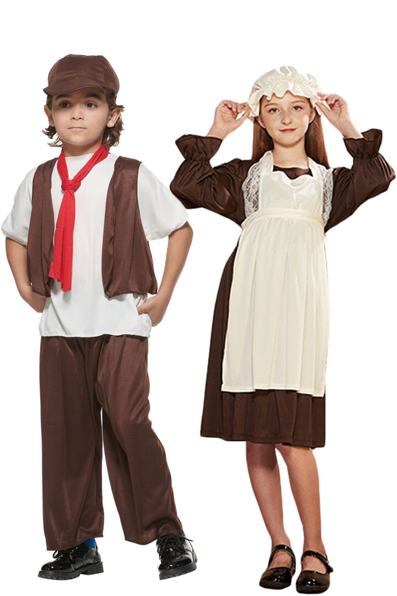儿童欧洲贫民服装 话剧表演服 中世纪平民扮演服语文课儿童演出服