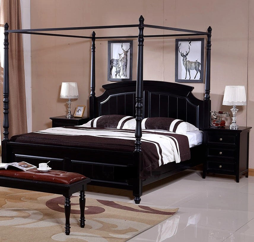 8米双人床北欧大床新古典四柱婚床 气压高箱_7折现价3300元