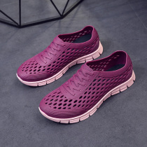 Shoes womens 2021 new square dancing shoes latex sandals non-abrasive foot hole shoes deodorant beach shoes walking shoes