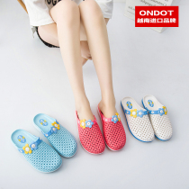 Womens flower beach slippers WENTU WENTU wear non-slip non-smelly feet outside Vietnam travel Baotou latex hole shoes