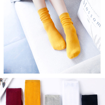 women's spring autumn winter pure cotton throw socks small leather shoes cotton fashion yellow mid-length simple high barrel