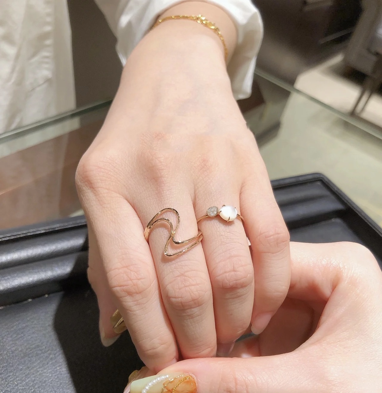 丝带 日牌nojess同款曲线波浪弧度个性简约戒指环925银镀金戒指女