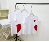 Korean parent-child suit with a three-in-one four-pronged loving peach short-sleeved T-shirt pure cotton couple loaded with mother and child