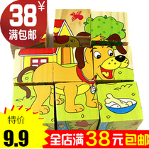 Special price building blocks three-dimensional puzzle six-face painting 9 childrens wooden intelligence kindergarten building block wooden toys