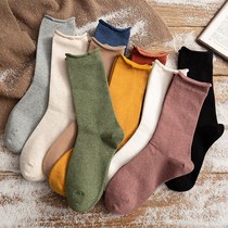 2021 South Korea Spring Festival Bursting Socks socks Children Korean version Chinese cylinder Spring-autumn pure cotton black curl heaps Sox Japanese stockings
