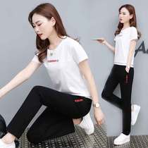2021 summer new leisure sports suit women Summer round neck short sleeve trousers Korean fashion loose two-piece set