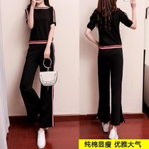 Fashion set womens summer clothes 2021 new summer running clothes slim short sleeve wide leg pants leisure sports two-piece set