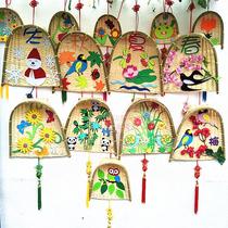 New decorative bamboo ornament hanging ornaments farmhouse style kindergarten bamboo weaving dustpan painting decoration