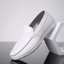 Spring and Autumn new breathable Bean shoes mens white leather shoes mens wild personality lazy casual shoes nurse shoes