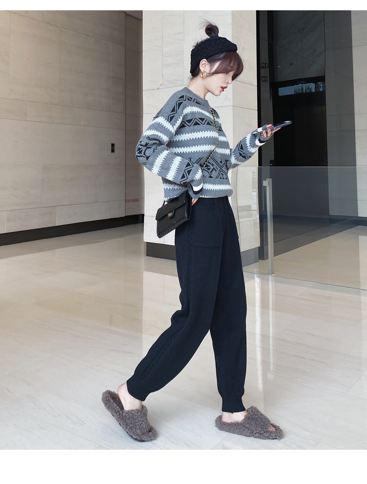 加厚宽松哈伦裤网红奶奶裤2019秋冬外穿毛线裤针织小脚裤女萝卜裤