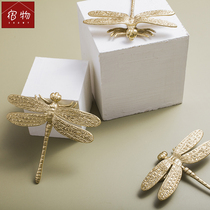 Homestay brass Dragonfly furniture decoration small handle Nordic Golden cabinet drawer cabinet door light luxury small handle