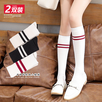 Calf socks Black stockings Childrens two bars Korean Japanese jk middle tube knee-high street half-high tube ins tide summer