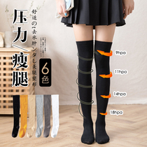 Pressure thin leg knee socks stockings womens autumn and winter high tube stockings Pure black cotton half calf knee socks