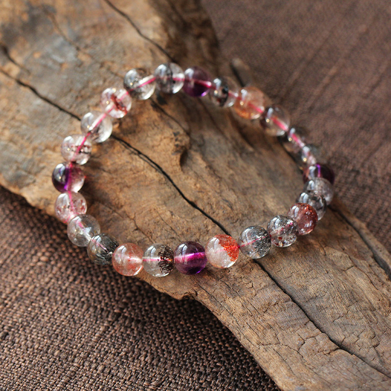 凰嘉猫天然贵人晶超级七草莓晶三圈佛珠手链三轮骨干女款水晶