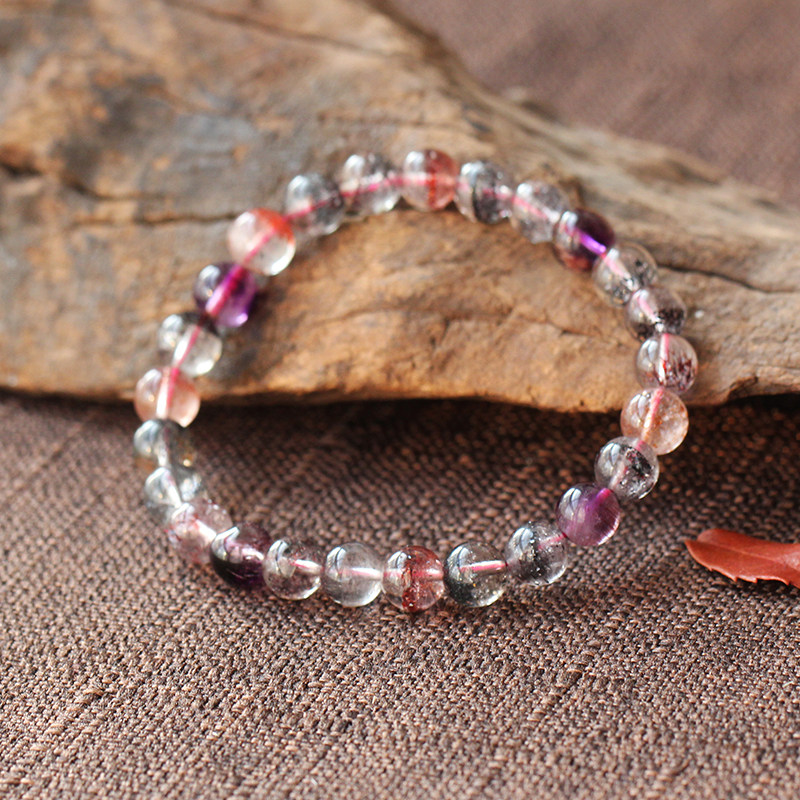 凰嘉猫天然贵人晶超级七草莓晶三圈佛珠手链三轮骨干女款水晶