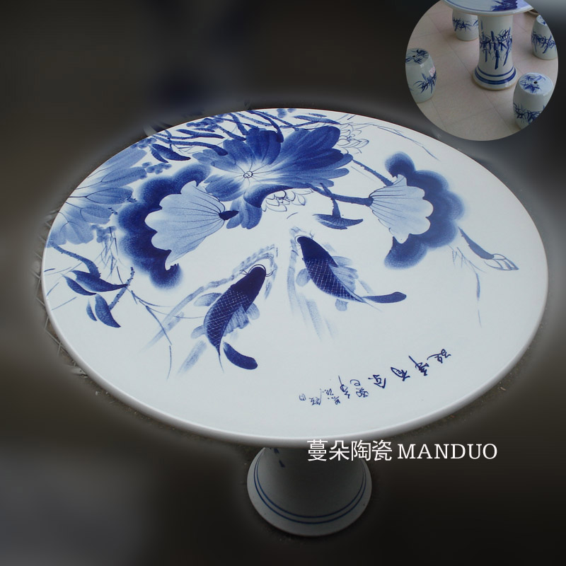 Jingdezhen blue and white lotus carp hand - made porcelain porcelain table of quietly elegant of blue and white porcelain porcelain table set high strength is firm