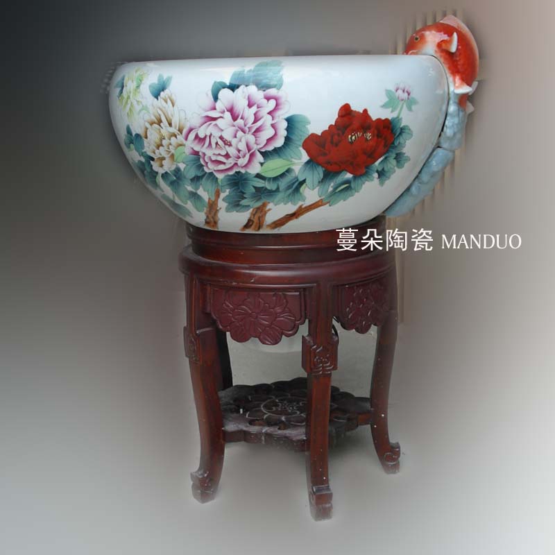 Hand very beautiful peony color filter water fountain porcelain jingdezhen wood fountains fish tank