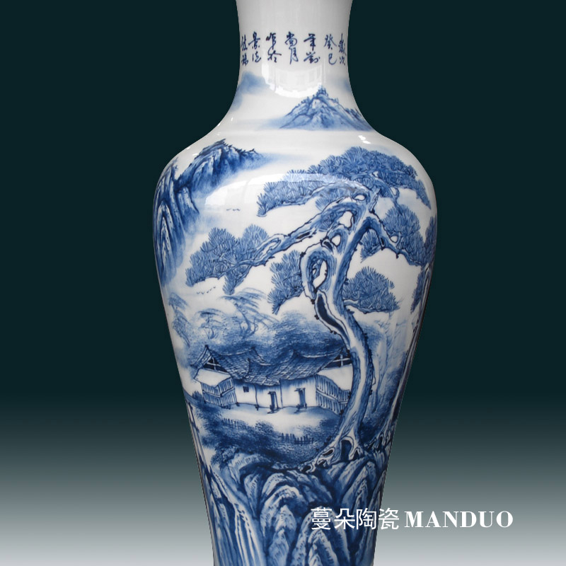 Jingdezhen blue and white landscape sitting room 1-135 - was - high sitting room vase display of large vases, hand - made of vases