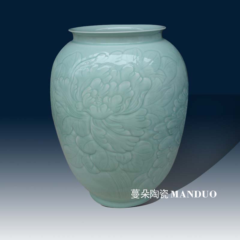 Jingdezhen anaglyph peony porcelain white gourd gourd painting porcelain vase elegant quiver quietly elegant decorative vase