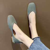 2021 New middle heel single shoes female small fragrant wind square head shallow mouth summer and autumn students Joker low heel fairy style milk shoes