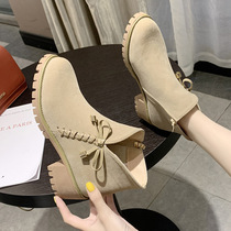 Sweet boots womens wild 2021 new autumn and winter womens shoes plus velvet middle heel thick and English style thin boots tide