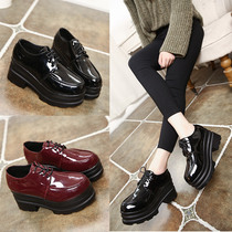 Round head single shoes womens muffin thick bottom 2018 new Korean version of versatile zipper British retro soft girl black leather shoes