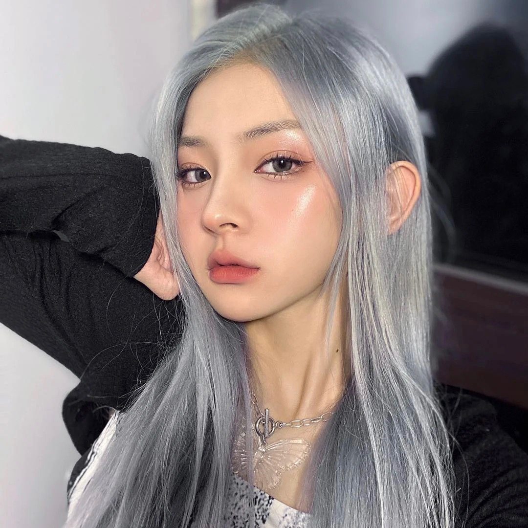 冰蓝灰色雾霾蓝自己染发剂膏免漂蓝黑色蓝灰鸢尾蓝烟灰蓝色系女生, image size:1080x1080