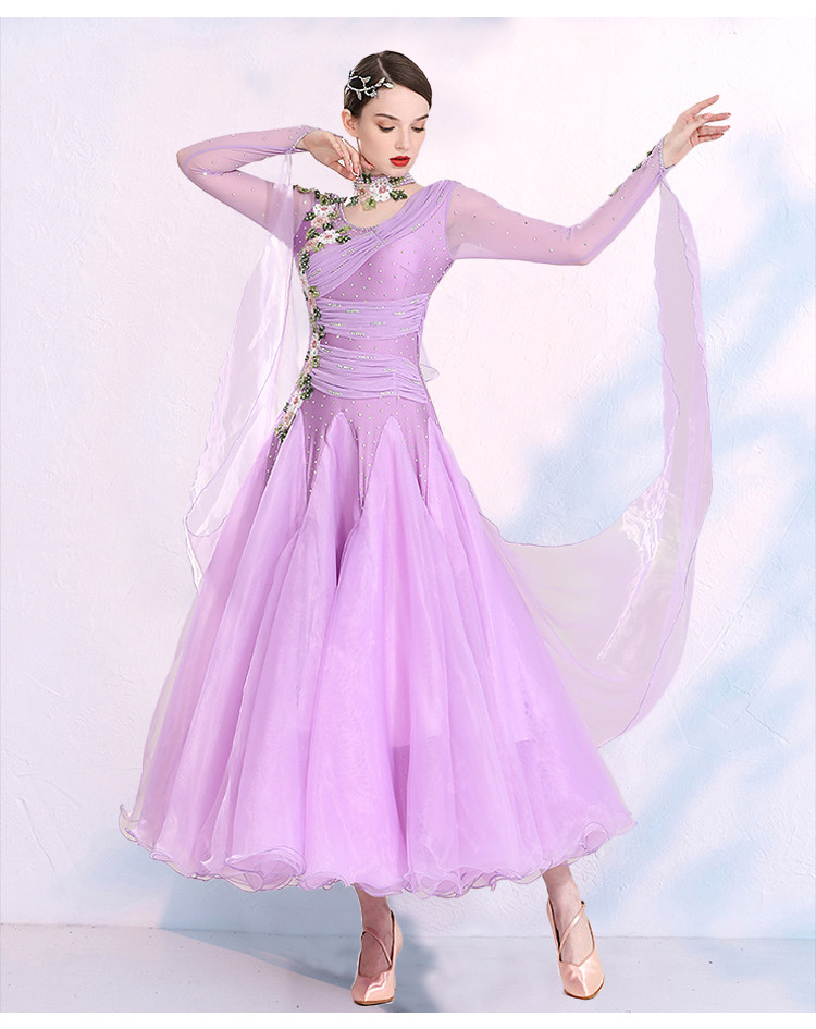 婀娜舞女摩登舞连衣裙比赛国标表演服装交谊舞华尔兹大摆长裙新款