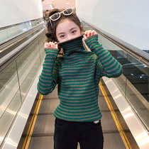 High-collar striped sweaters Girls playing underpershirt Children's masculinity thickened tops