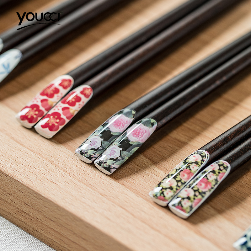 Youcci porcelain household leisurely cherry wooden chopsticks single suit with a pair of Japanese creative move tableware chopsticks