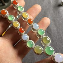 Fulay jewelry picks up high ice seed sunny green red yellow purple Burmese natural color jadeite necklace creative inlay