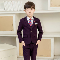 Fuchsia handsome boy performance suit Flower girl dress Boy small suit 6-piece set baby student suit jacket