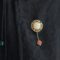 Danni original ancient rhyme | S925 sterling silver inlaid natural Hetian Jade retro brooch pin silk towel buckle