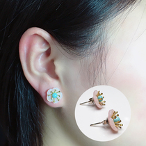 Raw ore natural turquoise stud earrings female 925 silver inlaid earrings peach flower drop earrings sweet earrings gift for girlfriend