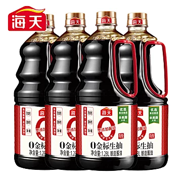 海天零添加酱油0金标生抽1.28L*4[200元优惠券]-寻折猪