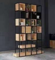 American solid wood iron bookshelf wooden frame living room bookcase multi-layer shelf data rack partition screen combination