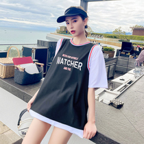 Swimsuit female split three-piece set conservatively covered flesh thin small chest gathering net red super immortal sports student swimsuit